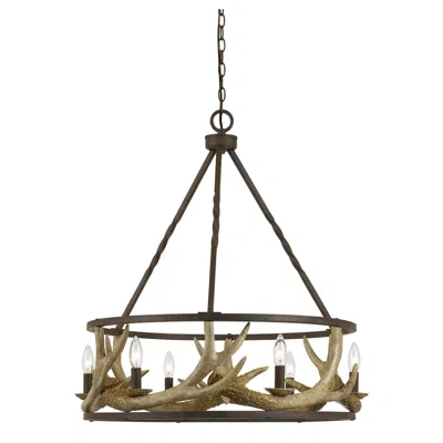 Hivvago 6 Bulb Metal Frame Chandelier With Resin Antler Design,dark Bronze And Gold