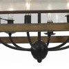 Hivvago 6 Bulb Square Chandelier With Wooden Frame And Organza Striped Shade, Brown