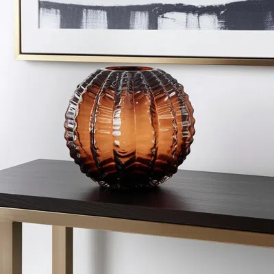Hivvago 6" Burnt Umber Round Glass Table Vase In Brown