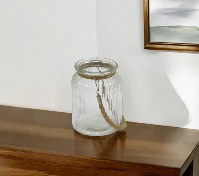 Hivvago 6" Clear And Brown Glass Tabletop Lantern Candle Holder In Neutral