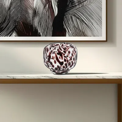 Hivvago 6" Clear Burdy And Black Abstract Round Glass Table Vase In Animal Print