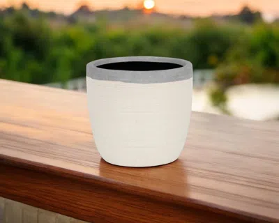 Hivvago 6" Cream And Gray Crackle Glaze Ceramic Indoor Outdoor Round Pot Planter In White