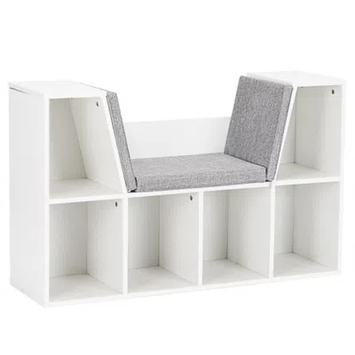 Hivvago 6-cubby Kid Storage Bookcase Cushioned Reading Nook-white