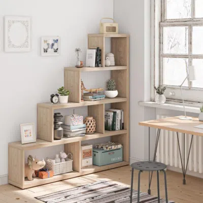 Hivvago 6 Cubes Ladder Shelf Corner Bookshelf Storage Bookcase-natural