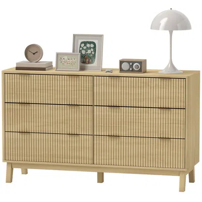 Hivvago 6 Drawer Fluted Double Dresser With Gold Finger Pulls