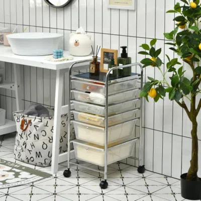 Hivvago 6 Drawers Rolling Storage Cart Organizer-clear