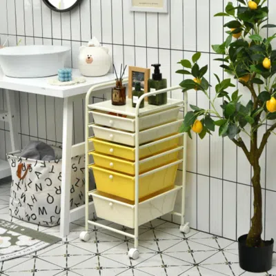 Hivvago 6 Drawers Rolling Storage Cart Organizer-yellow
