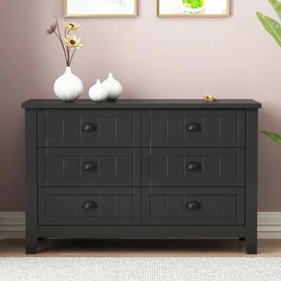 Hivvago 6 Drawers Wood Accent Stylish Dresser Chest And Storage Organizer - Black
