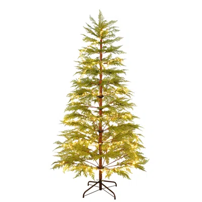 Hivvago 6 Feet Artificial Full Christmas Tree Includes Led Lights And Metal Stand In Yellow