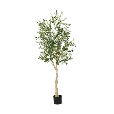 Hivvago 6 Feet Artificial Olive Tree In Cement Pot-1 Piece In Multi