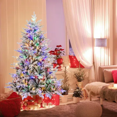 Hivvago 6 Feet Flocked Christmas Tree With 8 Lighting Modes And Multi-color Led Lights-6 Ft