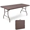 Hivvago 6 Feet Folding Portable Rattan Table With Carrying Handle