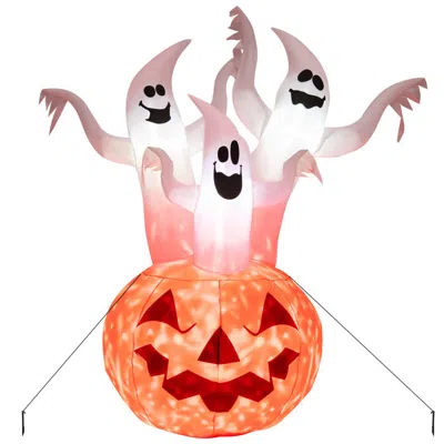 Hivvago 6 Feet Inflatable Halloween Ghosts With Pumpkin Decor And Rotating Lamp