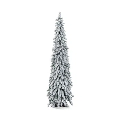 Hivvago 6 Feet Pre-lit Artificial Christmas Tree Snow-flocked Slim Pencil Xmas Decor In Blue