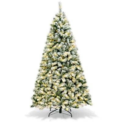 Hivvago 6 Feet Pre-lit Premium Snow Flocked Hinged Artificial Christmas Tree In Blue