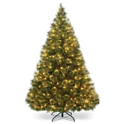 Hivvago 6 Feet Pre-lit Pvc Artificial Carolina Pine Tree With Led Lights In Blue