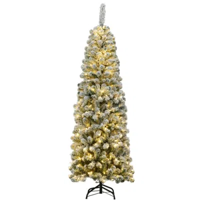 Hivvago 6 Feet Pre-lit Snow Flocked Artificial Pencil Christmas Tree With 250 Led Lights In Neutral