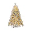 Hivvago 6 Feet Pre-lit Snow Flocked Christmas Tree With Warm White Led Lights