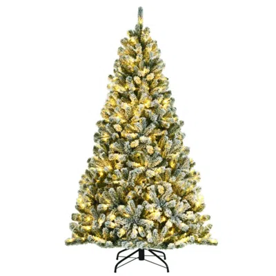Hivvago 6 Feet Pre-lit Snow Flocked Hinged Christmas Tree With 928 Tips And Metal Stand-6 Ft In Multi