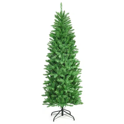 Hivvago 6 Feet Pvc Hinged Pre-lit Artificial Fir Pencil Christmas Tree With 150 Lights-6 Ft In Green