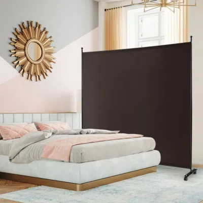 Hivvago 6 Feet Single Panel Rolling Room Divider With Smooth Wheels-brown