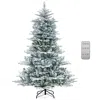 Hivvago 6 Feet Snow Flocked Artificial Christmas Tree With Cool White Led Lights In Green