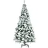 Hivvago 7 Feet Snow Flocked Christmas Tree With Poinsettia Flowers