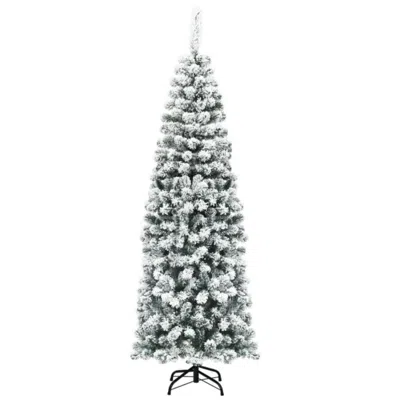 Hivvago 6 Feet Unlit Hinged Snow Flocked Artificial Pencil Christmas Tree With 500 Branch Tip In White