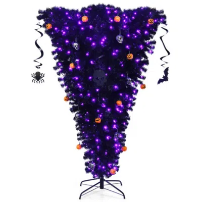 Hivvago 6 Feet Upside Down Artificial Christmas Tree With 270 Purple Led Lights