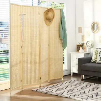 Hivvago 6 Ft 4 Panel Portable Folding Room Divider Screen-natural