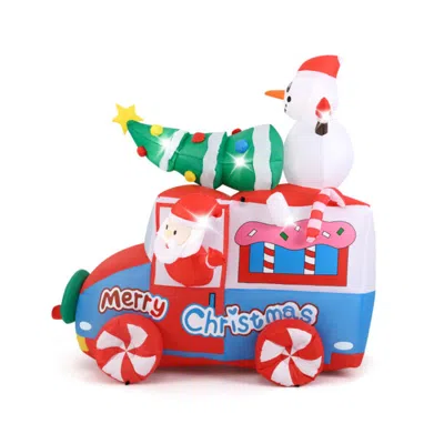 Hivvago 6 Ft Christmas Inflatable Santa On Car Blow Up Festive Vehicle With Santa Clause In Multi