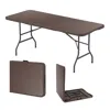 Hivvago 6 Ft Portable Folding Table With Rattan-like Hdpe Tabletop And Safe Lock Mechanism-brown
