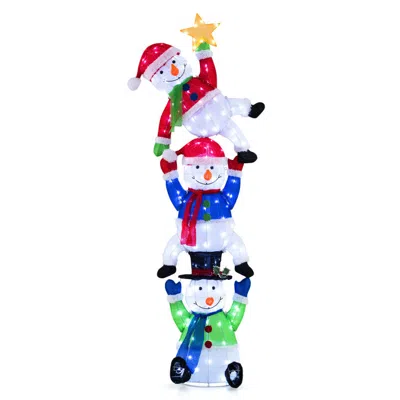 Hivvago 6 Ft Pre-lit Stacked Snowman Set With 155 Led Lights And Ground Stakes