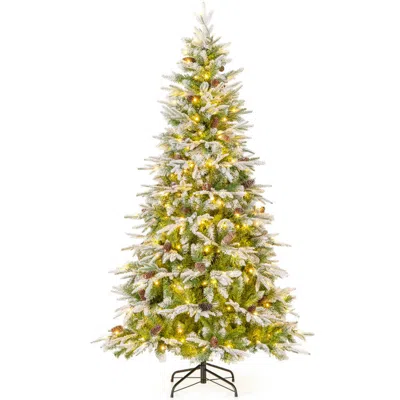Hivvago 6 Ft Preit Artificial Christmas Tree With Realistic Tips And Warm Led Lights In Green