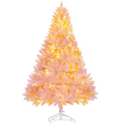 Hivvago 6 Ft Tall Prelit Christmas Tree Douglas Fir Artificial Christmas Tree With Realistic Branches In Pink