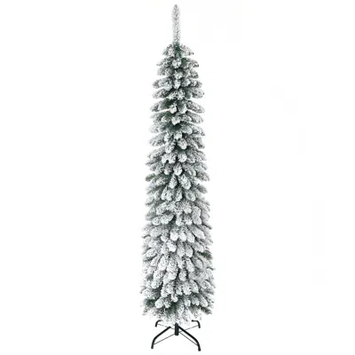 Hivvago 6 Ft Tall Unlit Snow Flocked Artificial Christmas Tree In Silver