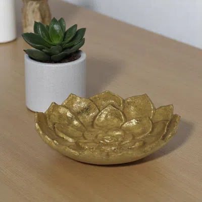 Hivvago 6" Gold Lotus Flower Metal Lotus Leaf Handmade Vanity Tray
