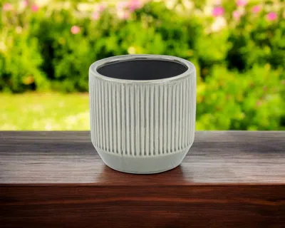 Hivvago 6" Gray Striped Ceramic Indoor Outdoor Round Pot Planter In Neutral