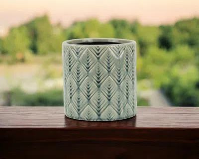 Hivvago 6" Green Geometric Ceramic Indoor Outdoor Round Pot Planter