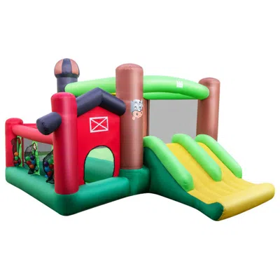 Hivvago 6-in-1 Inflatable Bounce House With Double Slides Without 735w Blower In Metallic