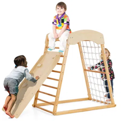 Hivvago 6-in-1 Jungle Gym Wooden Indoor Playground With Double-sided Ramp And Monkey Bars-natural In Neutral