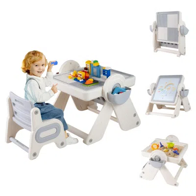 Hivvago 6-in-1 Multi-activity Children Table And Chair Set Folding Art Easel Set In White