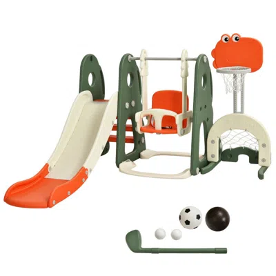 Hivvago 6 In 1 Toddler Slide And Swing Set With Ball Games-orange