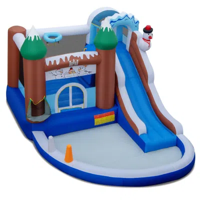 Hivvago 6-in-1 Winter Theme Snowman Inflatable Castle With Slide And Trampoline Without Blower In Multi