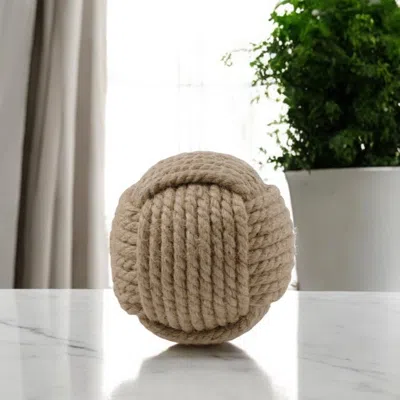 Hivvago 6" Natural Jute Decorative Orb Tabletop Sculpture In Brown