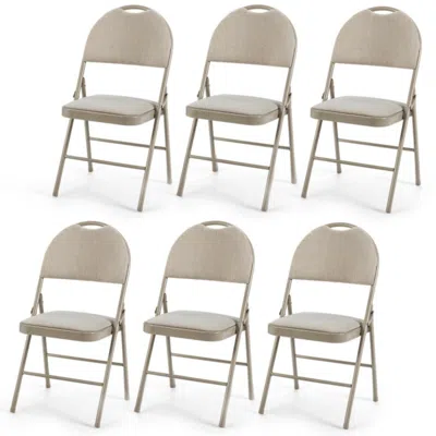 Hivvago 6 Pack Folding Chairs Portable Padded Office Kitchen Dining Chairs-beige In Neutral