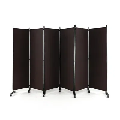 Hivvago 6 Panel 5.7 Feet Tall Rolling Room Divider On Wheels In Black