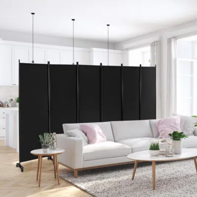 Hivvago 6 Panel 5.7 Feet Tall Rolling Room Divider On Wheels-black