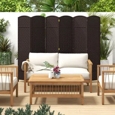 Hivvago 6-panel Room Divider 5.6 Ft Tall Folding Privacy Screen With Hand-woven Texture-brown
