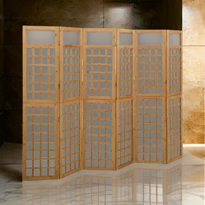 Hivvago 6 Panel Room Divider Trellis, Foldable Brown Solid Wood Frame, 96 Inch